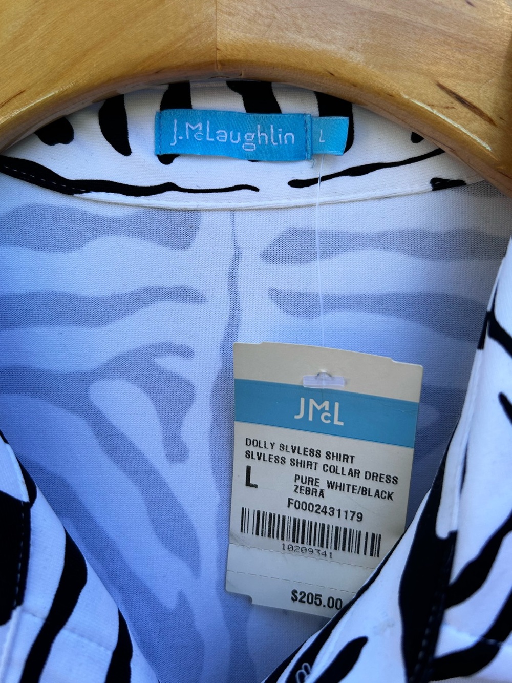 NWT J. McLaughlin Dolly Sleeveless Shirt Collar Dress Zebra White Black L - Picture 6 of 16